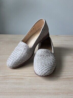 Dieppa Restrepo Taupe Basketweave Leather Smoking Slippers Loafers Womens Size 7